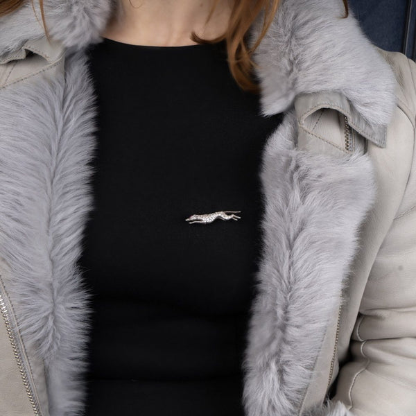 Antique Edwardian 9 Carat Gold And Silver Greyhound Brooch With Old Cut Diamonds