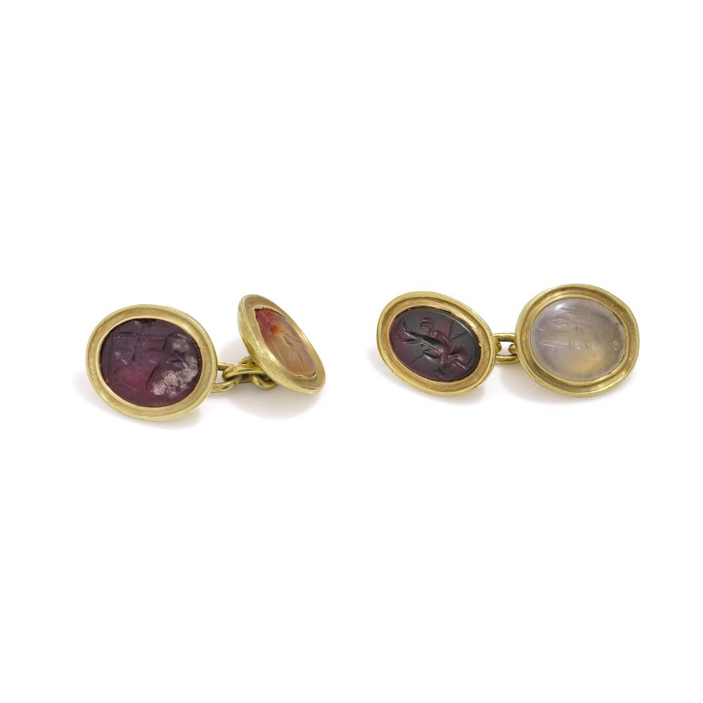 Antique 22ct Yellow Gold Cufflinks with Roman Hardstone
