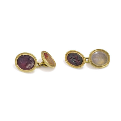 Antique 22ct Yellow Gold Cufflinks with Roman Hardstone