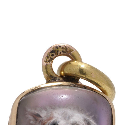 Russian gold pendant with diamonds and dog miniature in rock crystal.