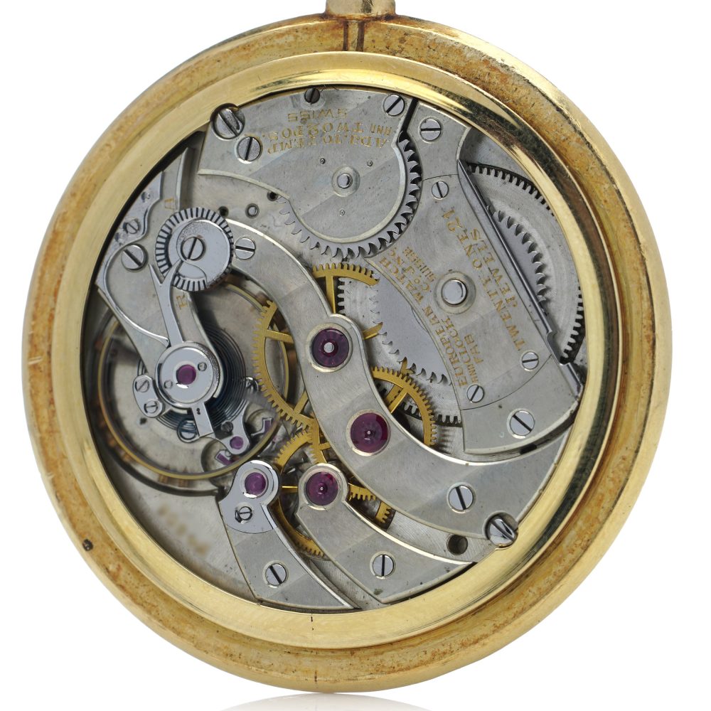 Cartier Art Deco 18ct Yellow Gold Open Face Pocket Watch, EWC movement signed European Watch and Clock Company a joint company with Edward Jaeger of Jaeger-LeCoultre