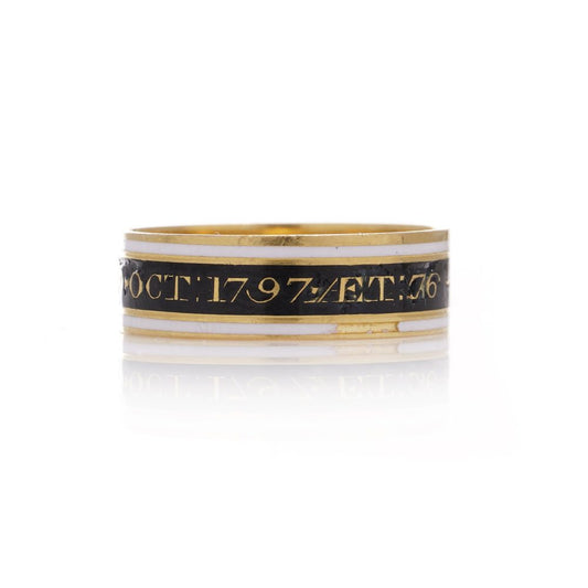 Mourning Ring With Enamel Band In 22 Carat Yellow Gold