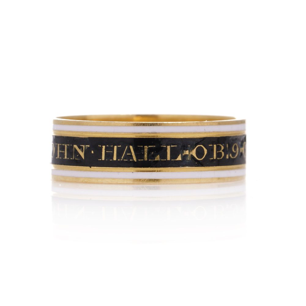 Mourning Ring With Enamel Band In 22 Carat Yellow Gold