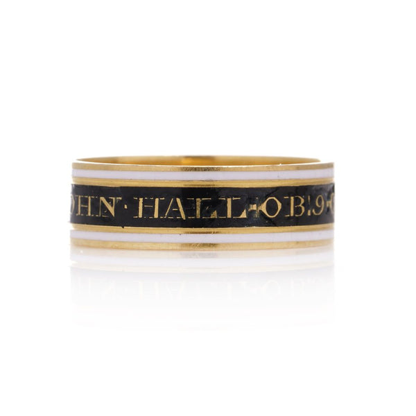 Mourning Ring With Enamel Band In 22 Carat Yellow Gold