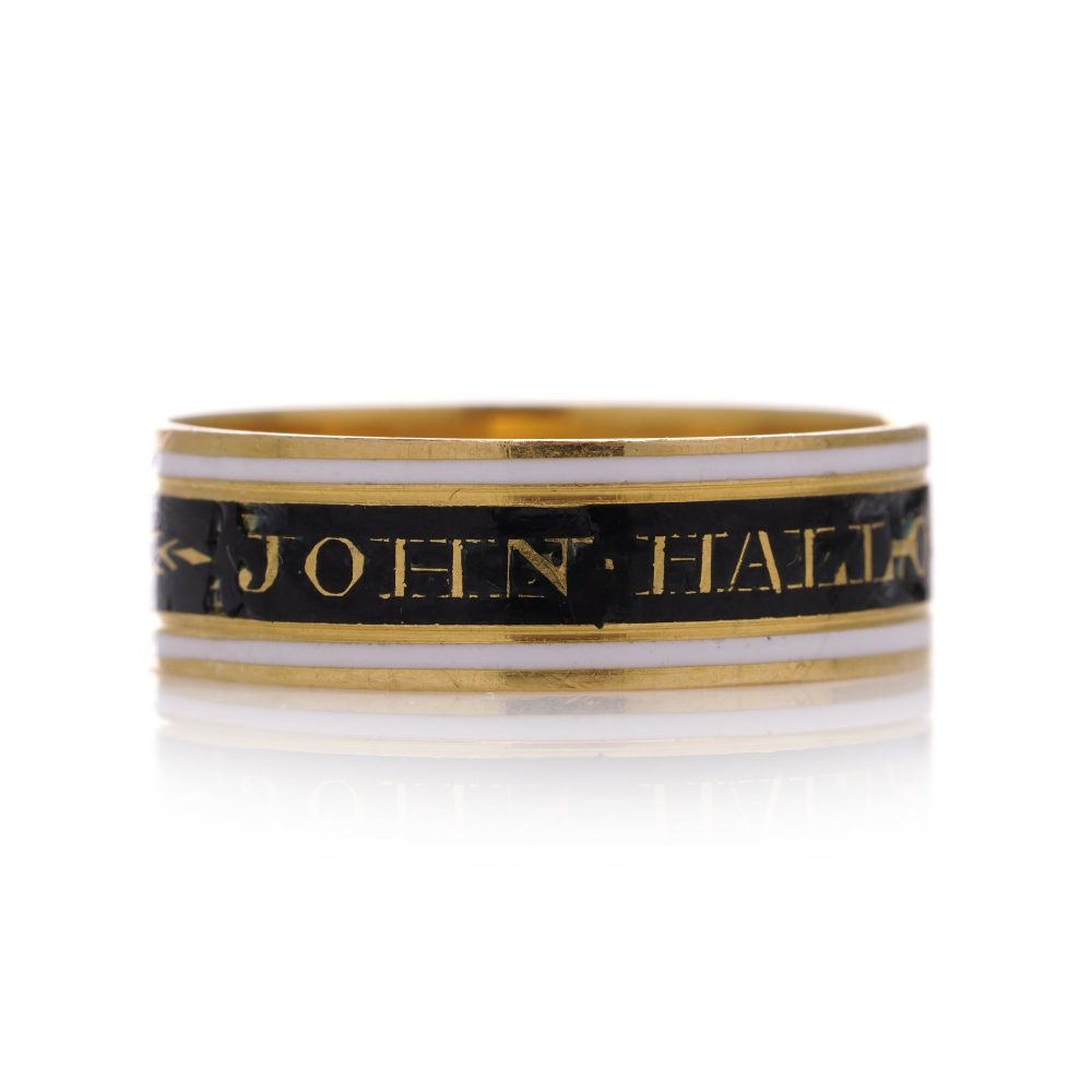 Mourning Ring With Enamel Band In 22 Carat Yellow Gold