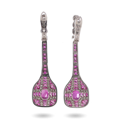 Art Deco Inspired 1.61ct Ruby and 1.50ct Diamond Drop Earrings in Platinum