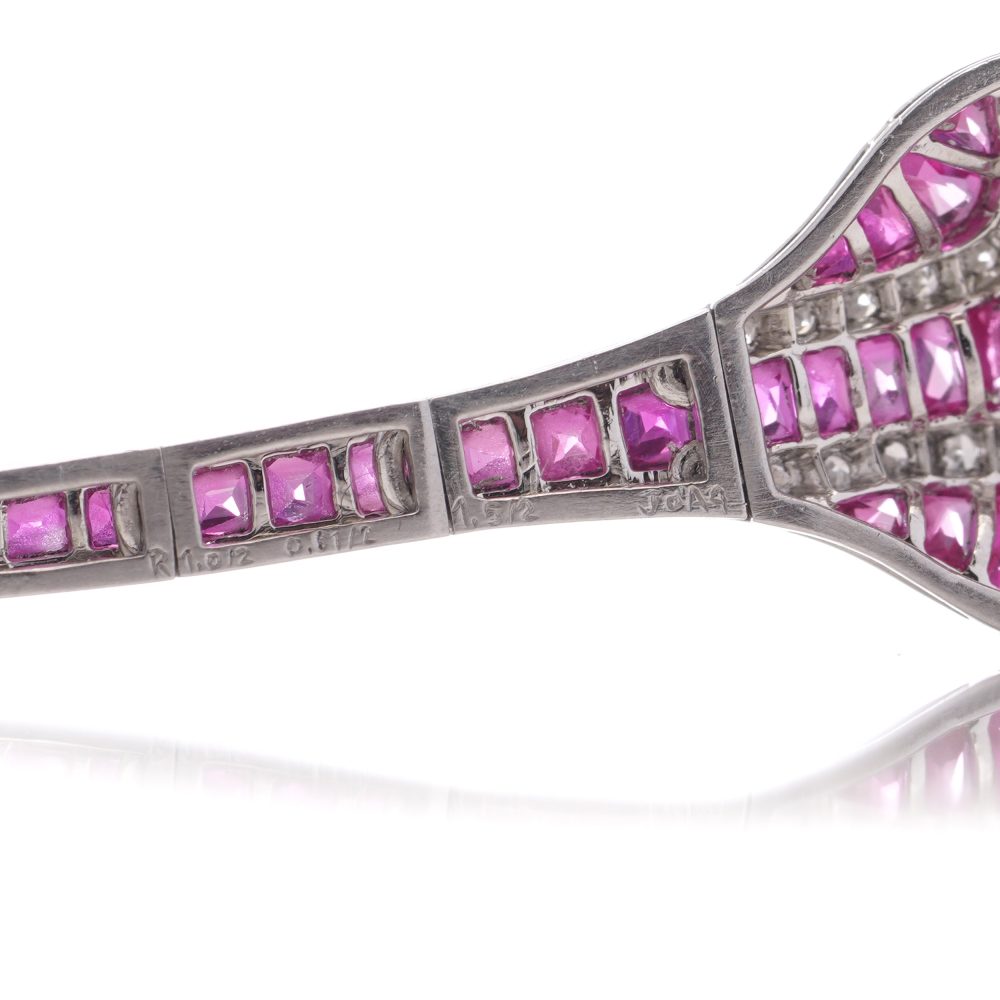 Art Deco Inspired 1.61ct Ruby and 1.50ct Diamond Drop Earrings in Platinum