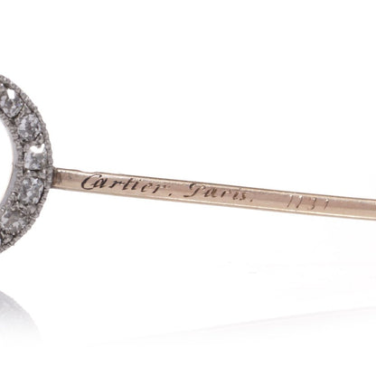 Cartier Art Deco gold and platinum ruby and diamond pin brooch.