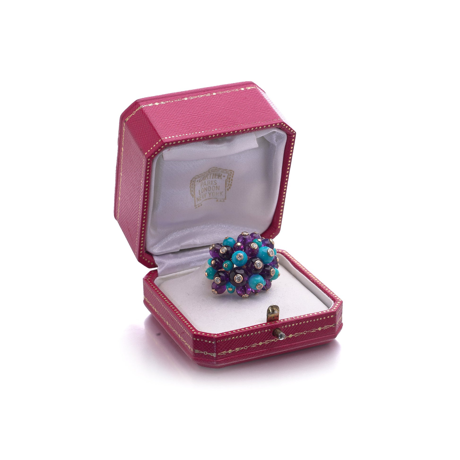 Cartier Turquoise Amethyst and Diamond Cocktail Ring