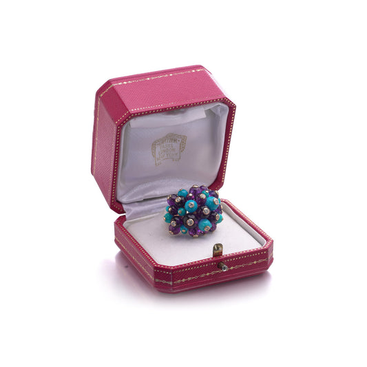 Cartier Turquoise Amethyst and Diamond Cocktail Ring