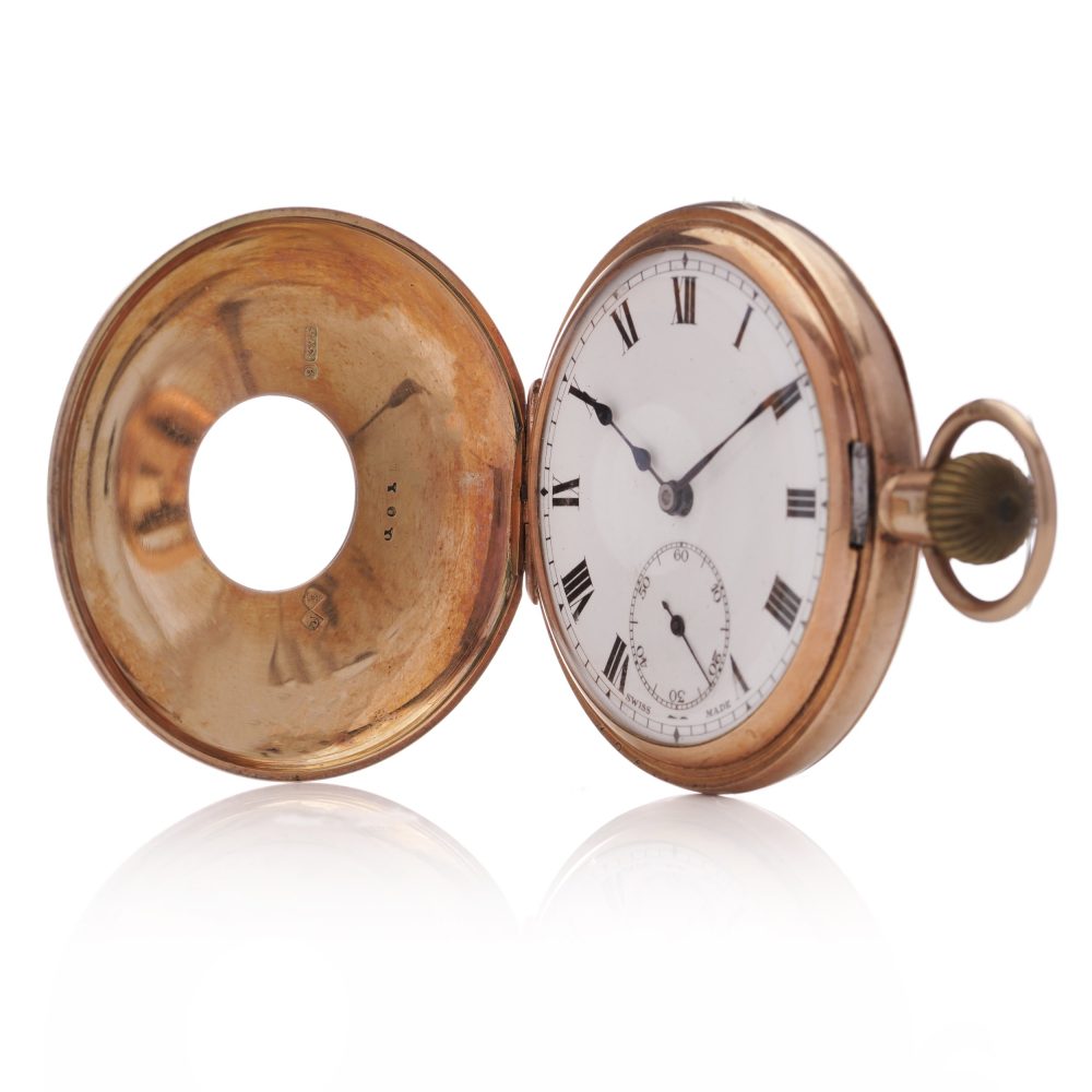 Antique 9ct Rose Gold Half Hunter Pocket Watch