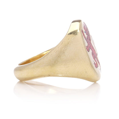 Vintage 18ct Gold Signet Ring with Red Enamel Lion