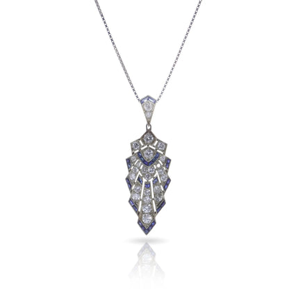Art Deco Sapphire and Old Cut Diamond Pendant Necklace