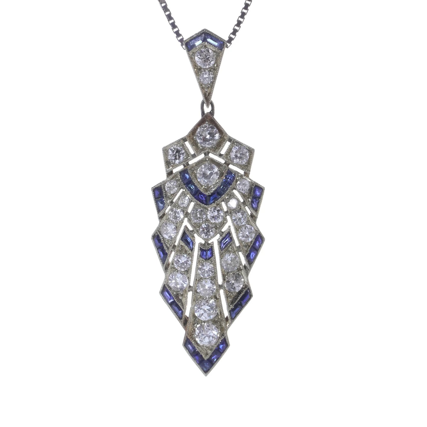 Art Deco Sapphire and Old Cut Diamond Pendant Necklace