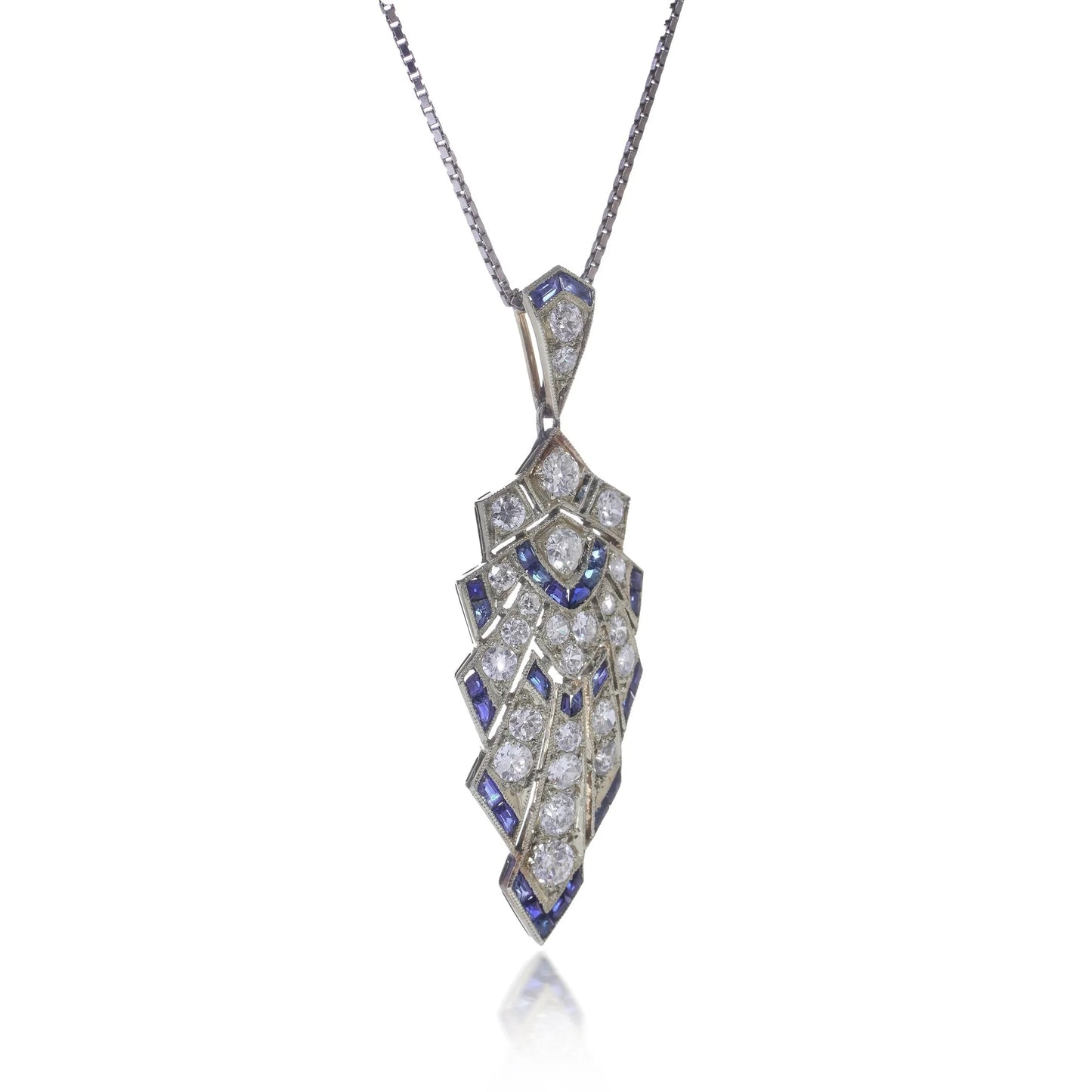 Art Deco Sapphire and Old Cut Diamond Pendant Necklace