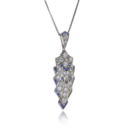 Art Deco Sapphire and Old Cut Diamond Pendant Necklace