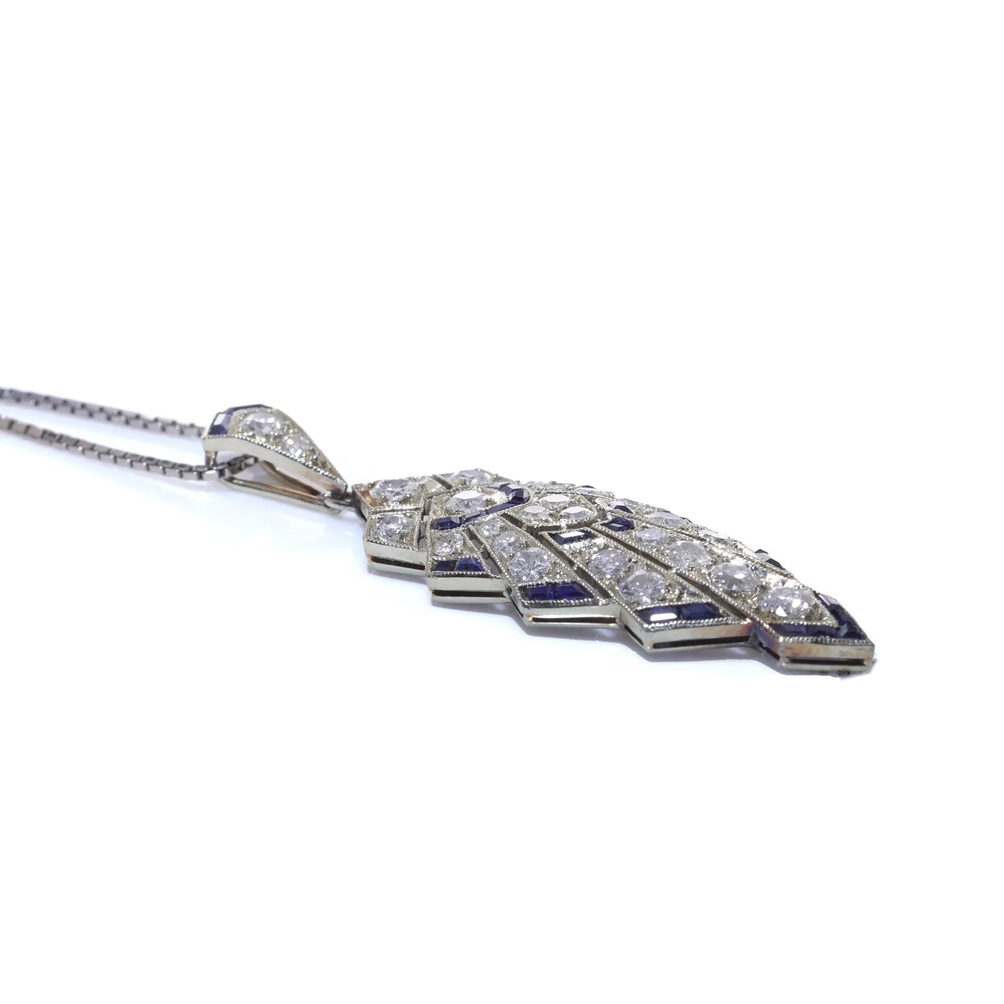 Art Deco Sapphire and Old Cut Diamond Pendant Necklace