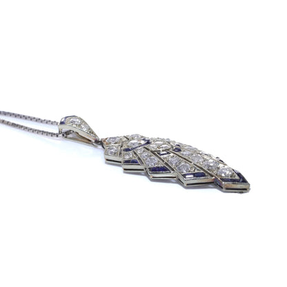 Art Deco Sapphire and Old Cut Diamond Pendant Necklace