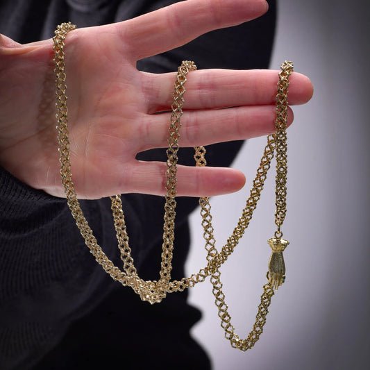 Georgian Antique 18ct Gold Chain Necklace with Hand Pendant, Circa 1800