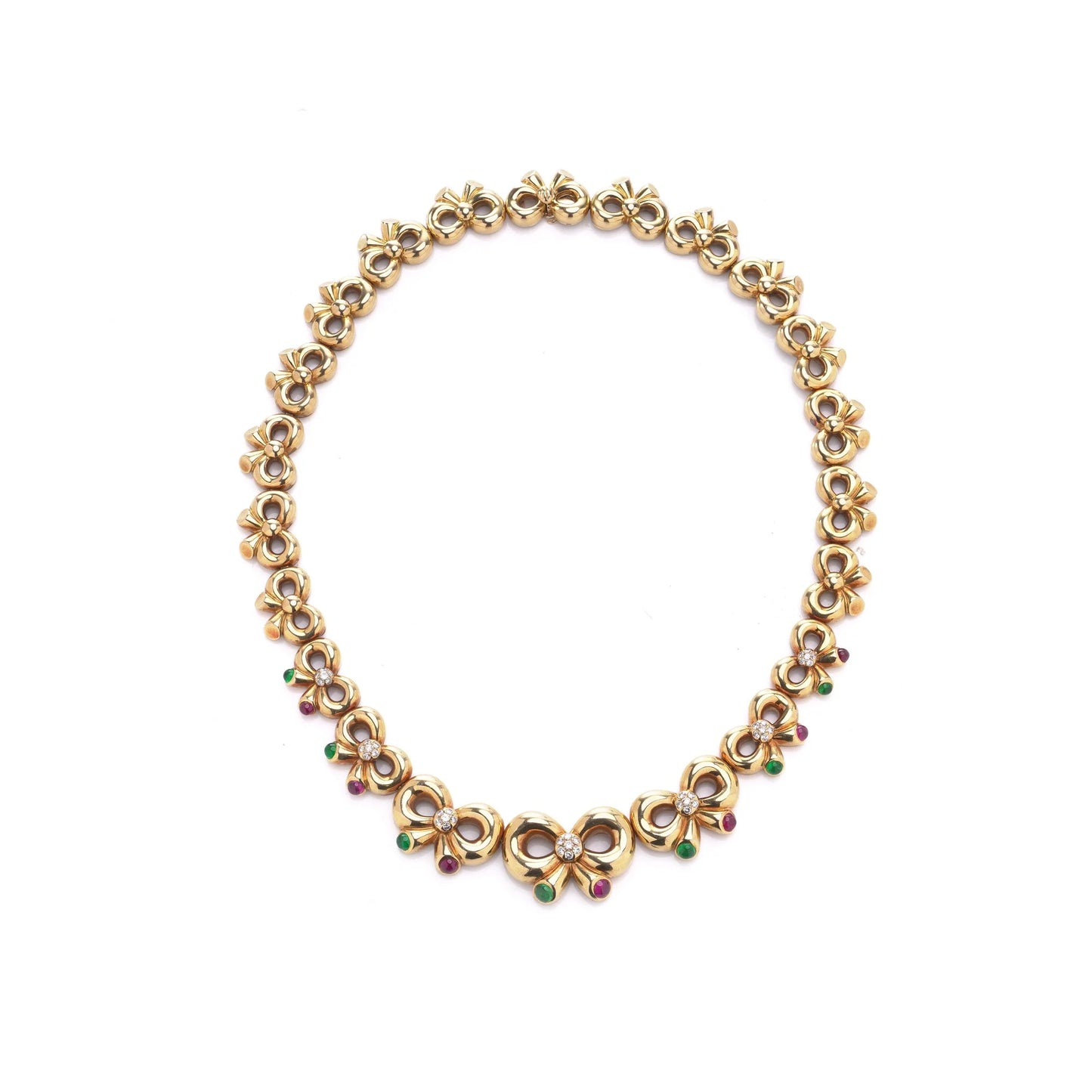 Vintage Boucheron Diamond Emerald and Ruby Set Gold Necklace