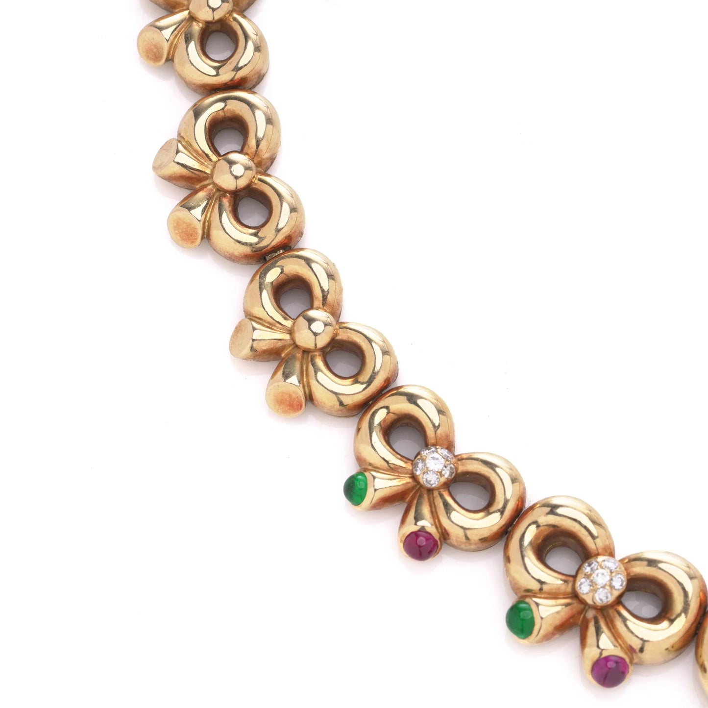 Vintage Boucheron Diamond Emerald and Ruby Set Gold Necklace