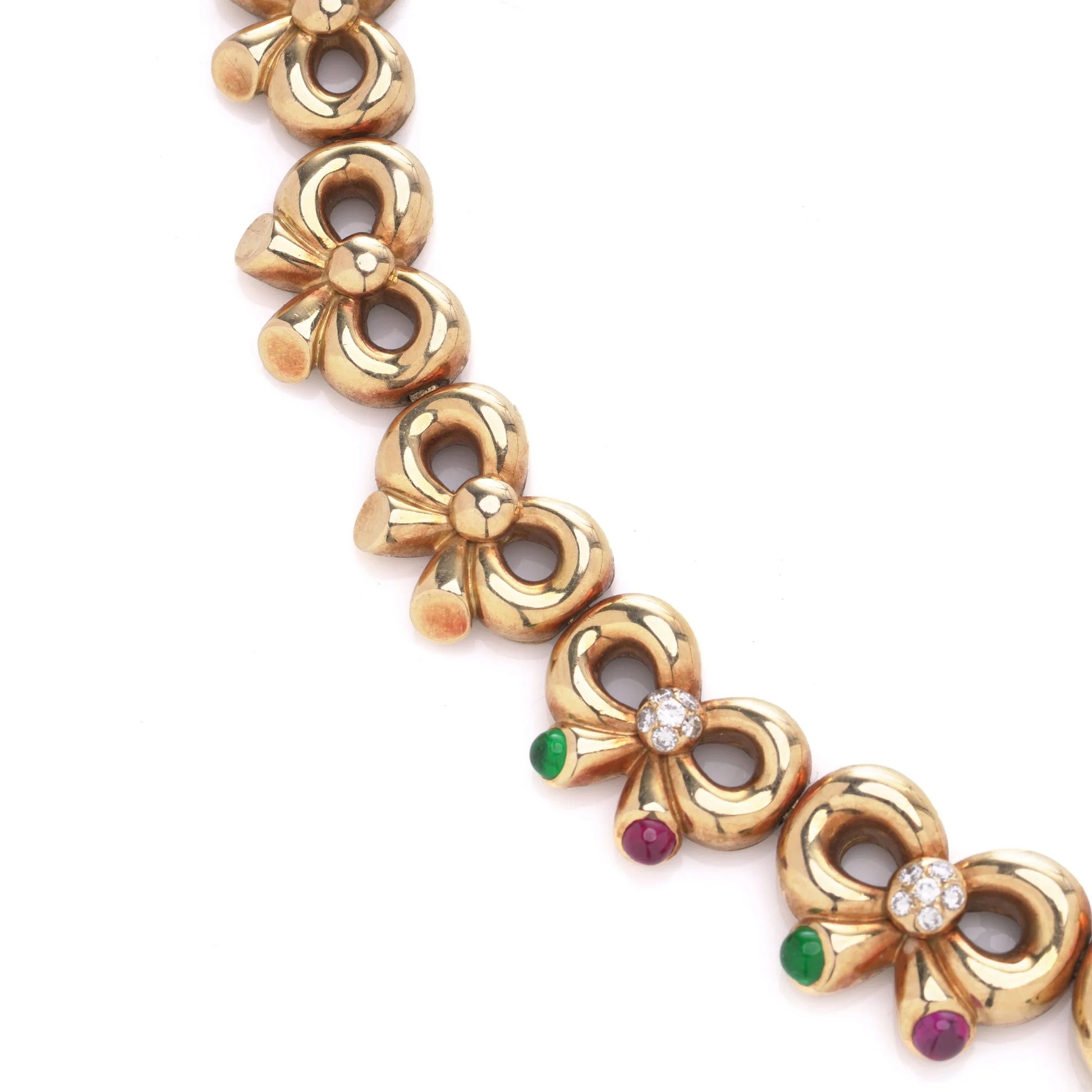 Vintage Boucheron Diamond Emerald and Ruby Set Gold Necklace