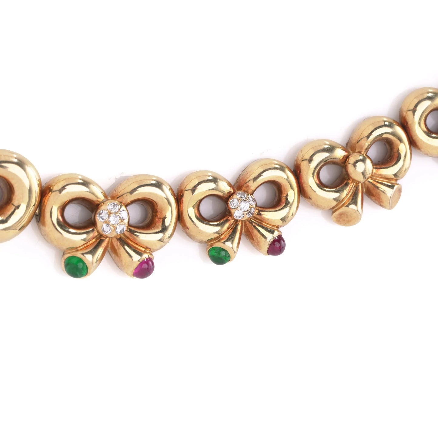 Vintage Boucheron Diamond Emerald and Ruby Set Gold Necklace