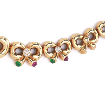 Vintage Boucheron Diamond Emerald and Ruby Set Gold Necklace