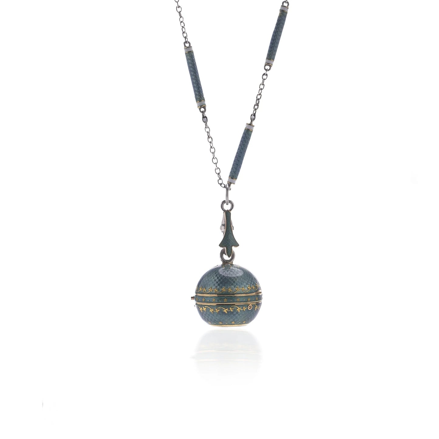 Art Deco Platinum And Enamel Pendant Watch Necklace
