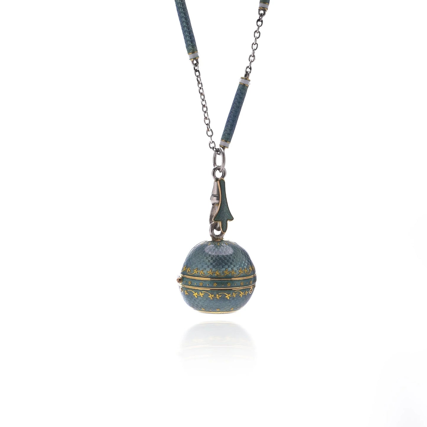 Art Deco Platinum And Enamel Pendant Watch Necklace