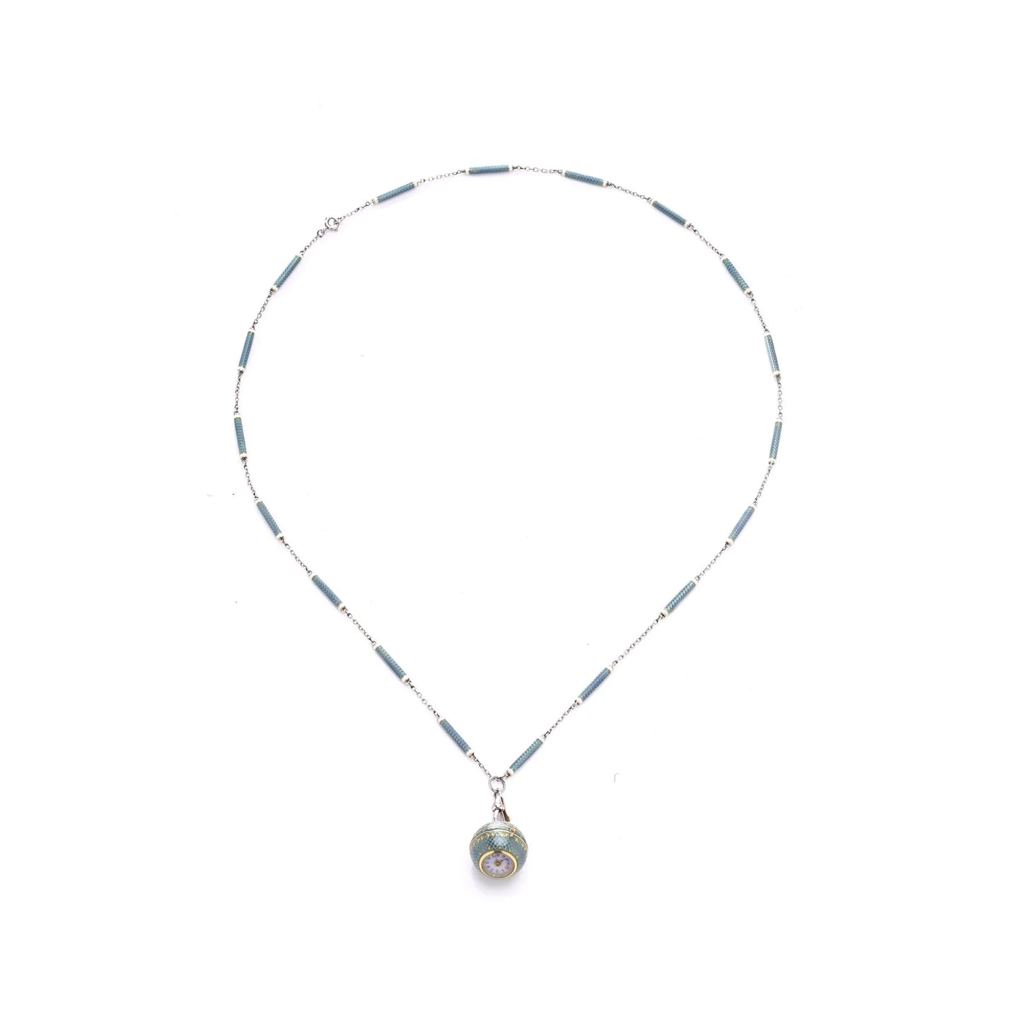 Art Deco Platinum And Enamel Pendant Watch Necklace