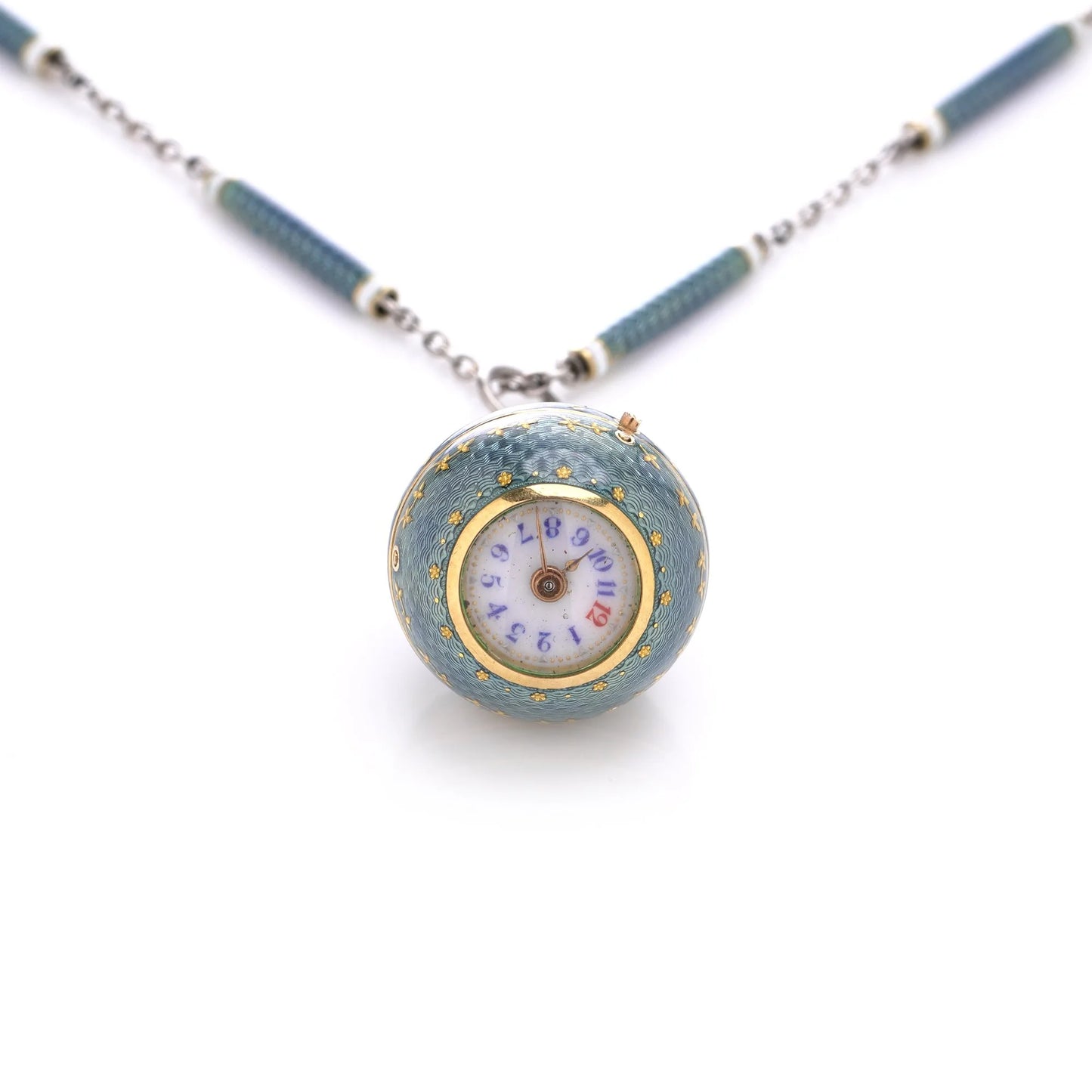 Art Deco Platinum And Enamel Pendant Watch Necklace