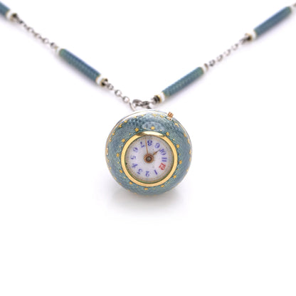 Art Deco Platinum And Enamel Pendant Watch Necklace
