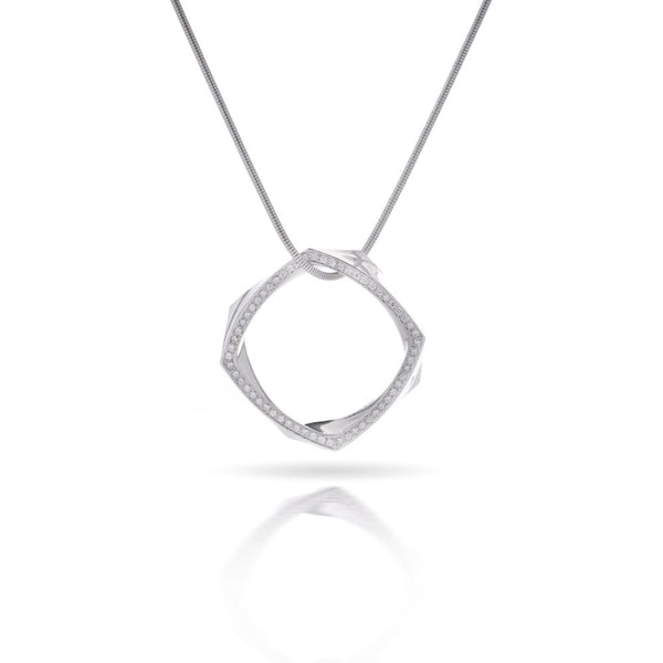 Tiffany & Co. gold necklace with diamond square pendant.