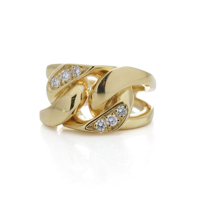 Curb link band ring 18 ct gold set with diamonds.