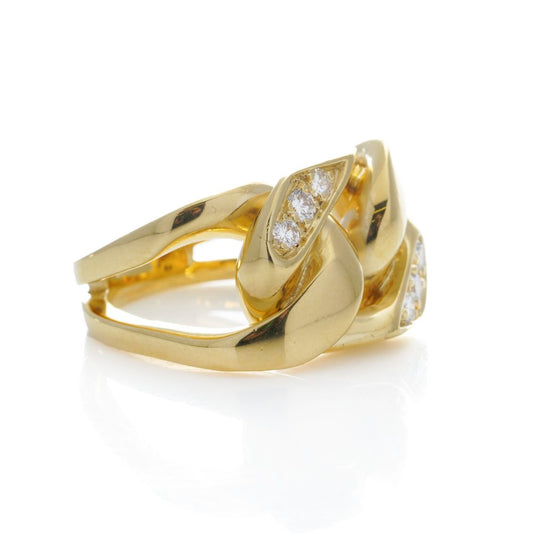 Curb link band ring 18 ct gold set with diamonds.