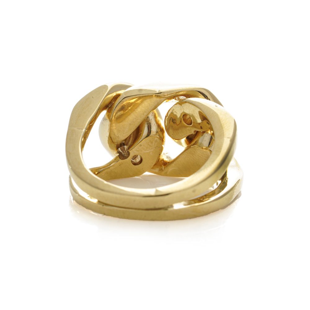 Curb link band ring 18 ct gold set with diamonds.