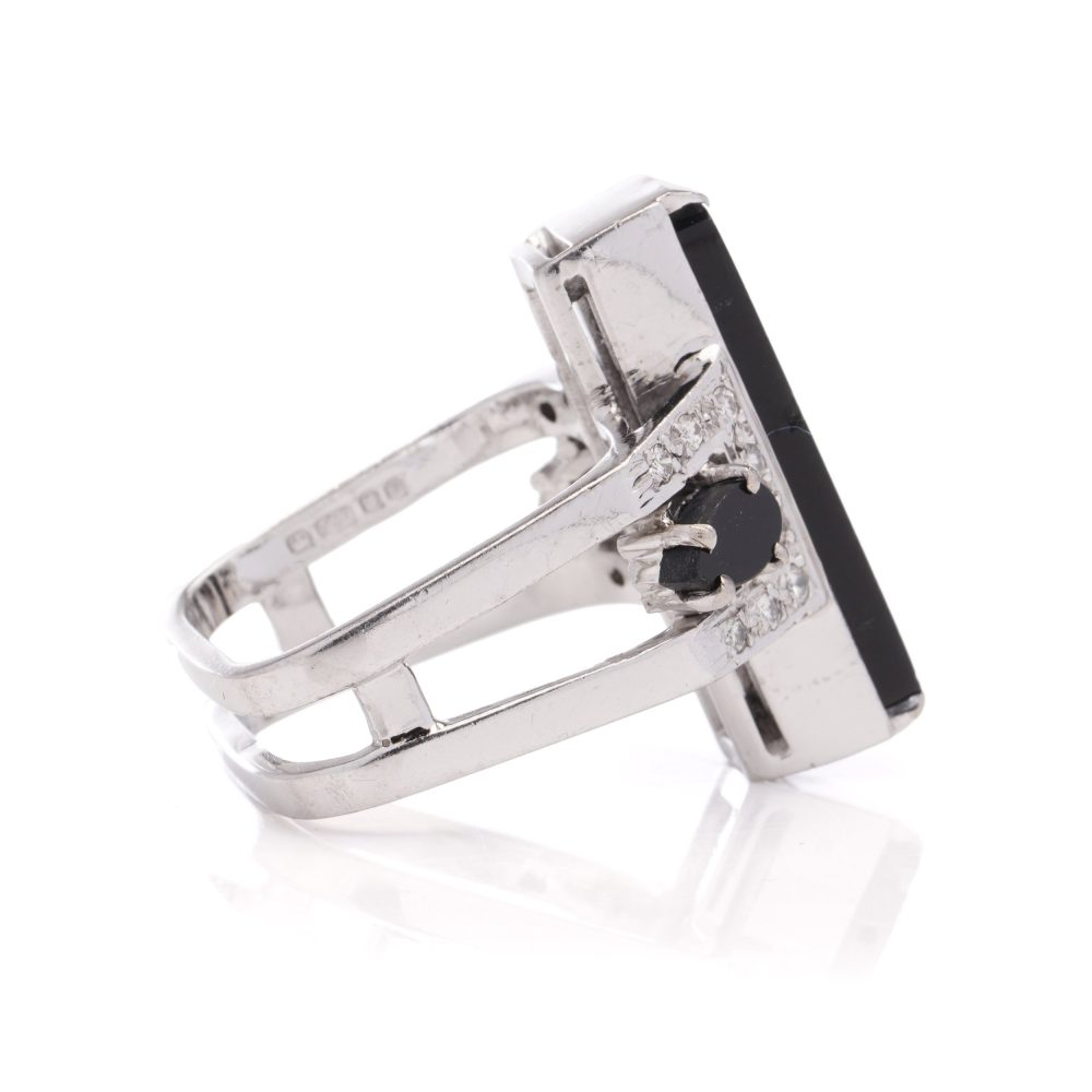 Vintage Alan Martin Gard Onyx and Diamond Ring in 18ct White Gold