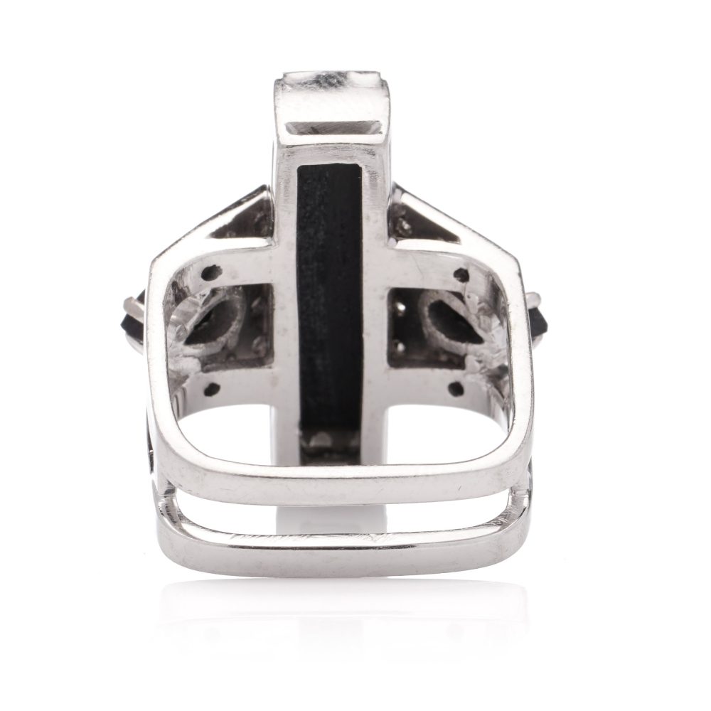 Vintage Alan Martin Gard Onyx and Diamond Ring in 18ct White Gold