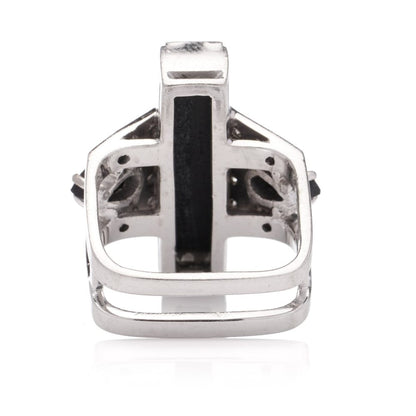 Vintage Alan Martin Gard Onyx and Diamond Ring in 18ct White Gold