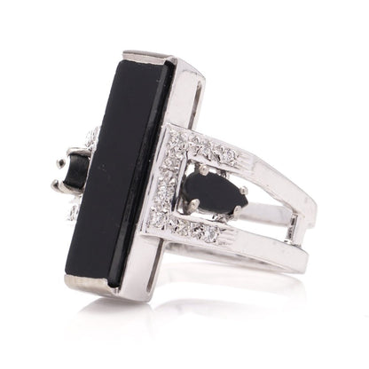 Vintage Alan Martin Gard Onyx and Diamond Ring in 18ct White Gold