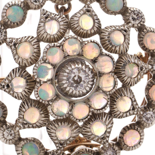 Antique gold and silver opal and diamond brooch