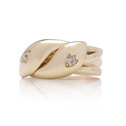 Antique Men's Coiled Snake Ring In 18 Carat Yellow Gold Set With Two Old Cut Diamonds