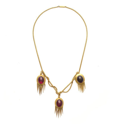 Early Victorian Antique Etruscan Revival Garnet and 20ct Gold Necklace and Earrings Jewellery Suite
