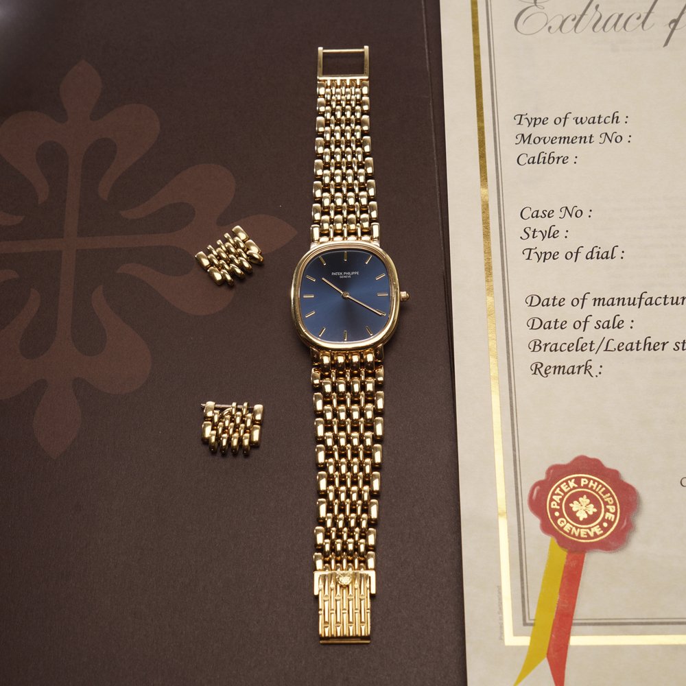 Patek Philippe Ellipse gold watch.