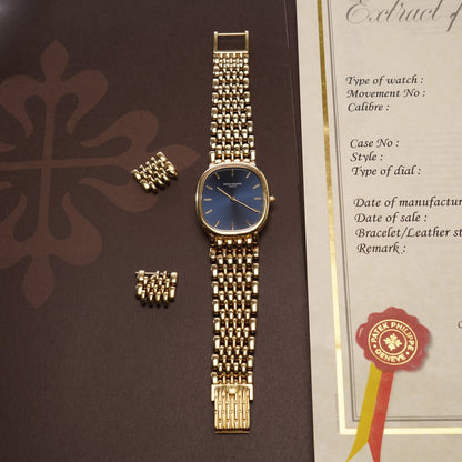 Patek Philippe Ellipse gold watch.