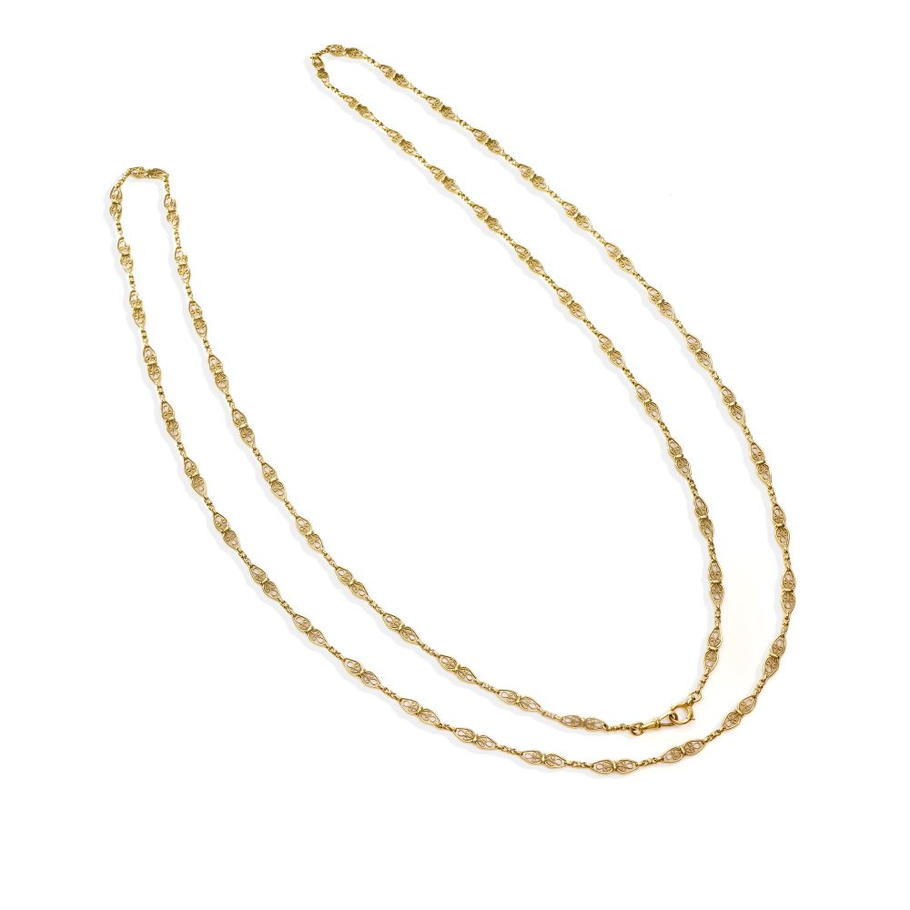 Antique French gold link chain necklace.