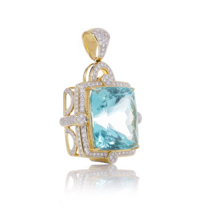 Gold pendant with aquamarine and diamonds.
