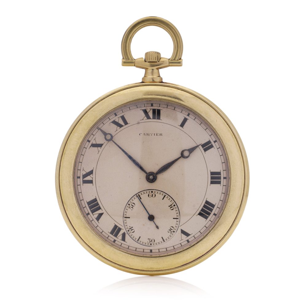 Cartier Art Deco 18ct Yellow Gold Open Face Pocket Watch, EWC movement signed European Watch and Clock Company a joint company with Edward Jaeger of Jaeger-LeCoultre