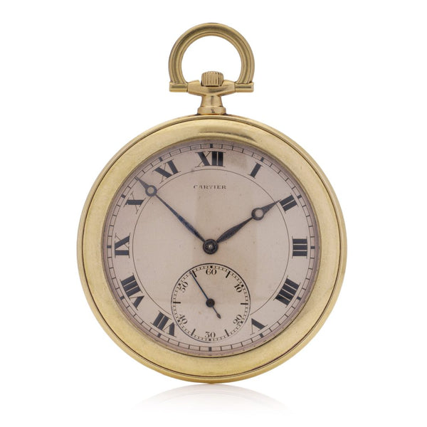Cartier Art Deco 18ct Yellow Gold Open Face Pocket Watch, EWC movement signed European Watch and Clock Company a joint company with Edward Jaeger of Jaeger-LeCoultre